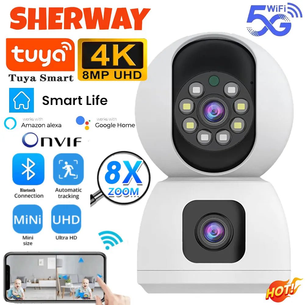 8MP Dual Lens 5G WiFi Camera Tuya Smart PTZ Indoor Outdoor Security AutoTracking - stepyours.com