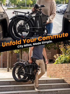 ESKUTE Electric Bike for Adults, 48V 20.8Ah Removable Battery, 20x4 Fat Tire Foldable Ebike with 1200W Peak Motor, Folding E Bike with 7‑Speed, 20+ MPH, up to 80 Miles, NFC Unlock