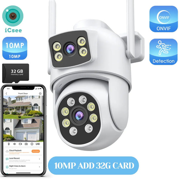 12MP Outdoor WiFi Camera - With 3 Lens PTZ AI Tracking For ICSEE App - stepyours.com