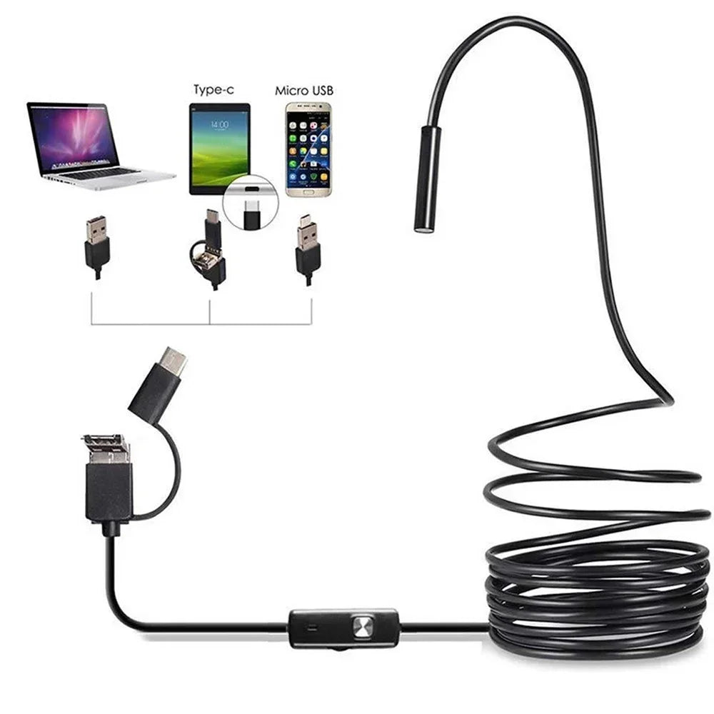 Practical 7mm Android Endoscope - 3 In 1 USB Micro USB Type - C Borescope IP67 - stepyours.com