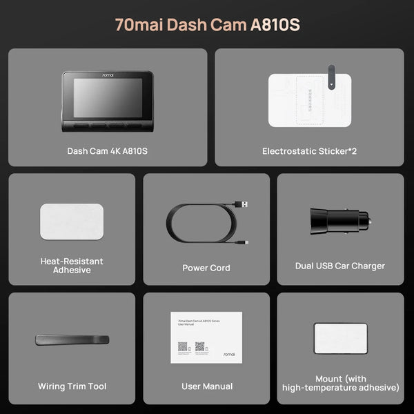 70mai Ultra HD 4K Dash Cam A810 A810S With Built In GPS ADAS 150 Degree FOV - stepyours.com