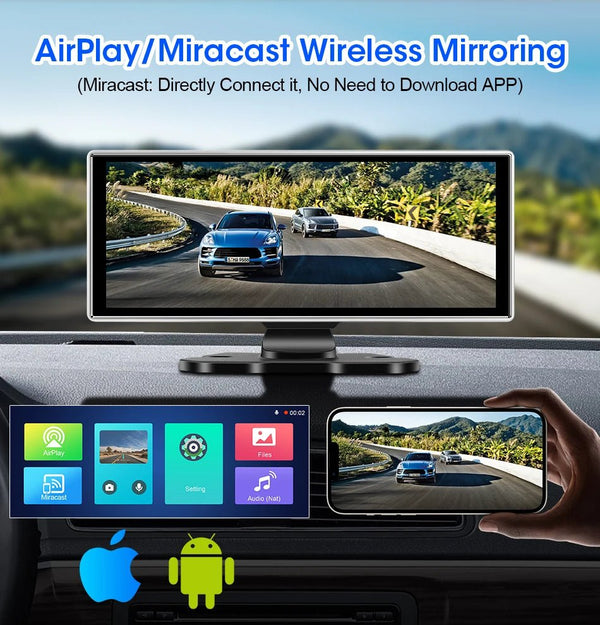 11.26 Inch 4K Dual Lens Dash Cam With Wireless CarPlay Android Auto GPS WiFi - stepyours.com
