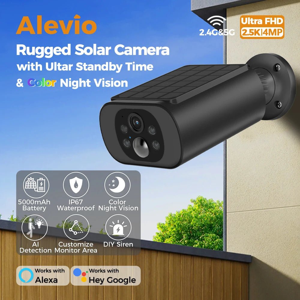 ALEVIO 2.5K Solar Outdoor Wireless Security Camera - AI Detection - stepyours.com