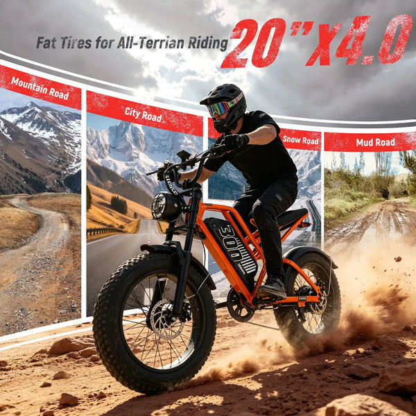ESKUTE V300 Electric Dirt Bike, 20" Fat Tire E-Bike with 48V 20.8 Removable Battery, Off-Road Ebike Up to 30+MPH, 7-Speed Beach Snow Trail Mountain Commuter for Adult