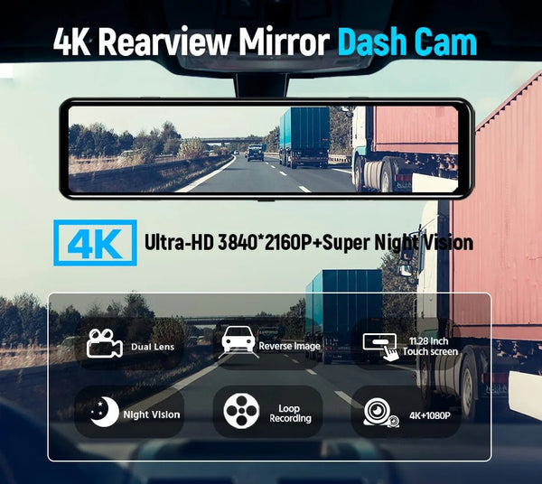 ACCEO 4K WiFi Dash Cam With 12 Inch Rear View Mirror Car DVR - stepyours.com