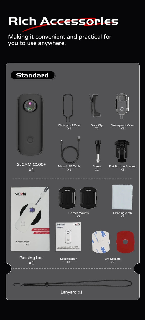 SJCAM C100 Plus Action Camera 4K30FPS 12MP Waterproof 30M WiFi - stepyours.com