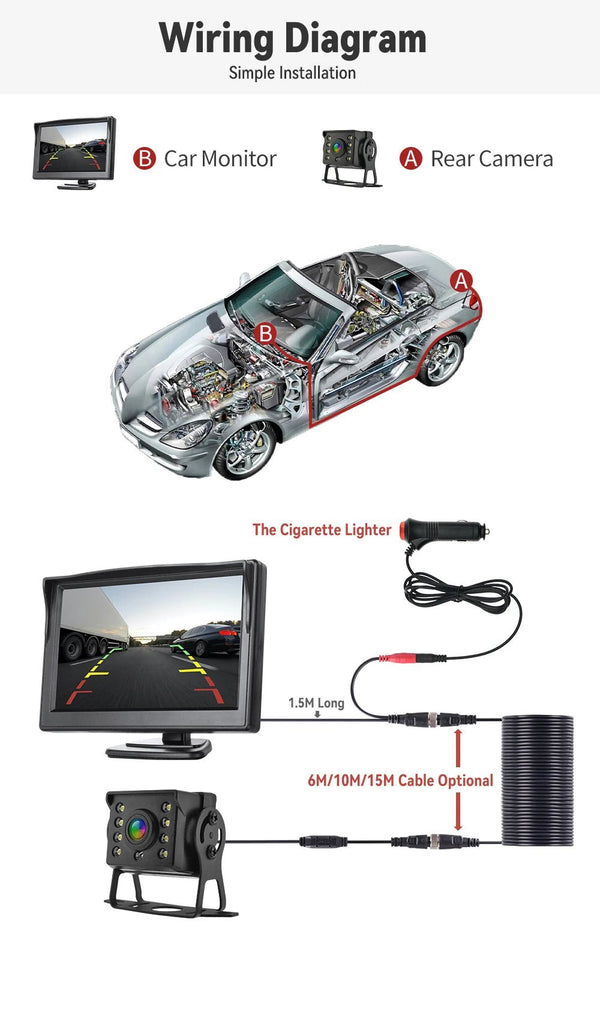 Universal Backup Car Rear View Camera For Truck With 5 Inch Monitor Night Vision - stepyours.com