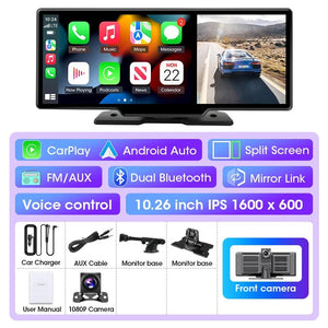 11.26 Inch Car DVR 4K Dash Cam Dual Lens Wireless CarPlay Android Auto Monitor - stepyours.com