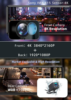 11.26 Inch 4K Dash Cam With CarPlay Android Auto Dual Lens WiFi GPS Bluetooth - stepyours.com