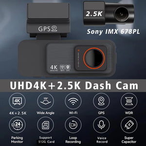 4K Dash Cam Dual Lens With GPS WiFi Night Vision Never Miss A Moment - stepyours.com