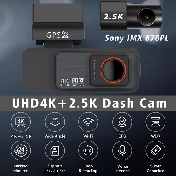 4K Dash Cam Dual Lens With GPS WiFi Night Vision Never Miss A Moment - stepyours.com