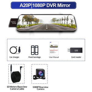 10 Inch Car DVR Touch Screen Dual 1080P Front And Rear Rearview Mirror Camera - stepyours.com