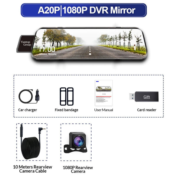 10 Inch Car DVR Touch Screen Dual 1080P Front And Rear Rearview Mirror Camera - stepyours.com