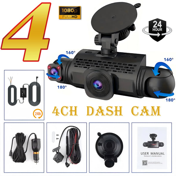 Car Dash Cam 4 Channel Front Left Right Rear FHD 1080P Night Vision Hardwire Kit - stepyours.com