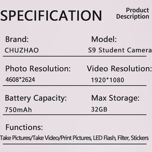 Joytrip Kids Color Instant Print Camera No Ink Thermal Paper HD Video Gift - stepyours.com