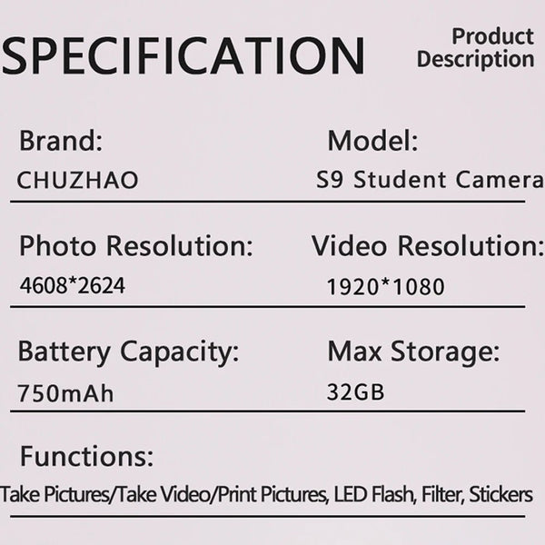 Joytrip Kids Color Instant Print Camera No Ink Thermal Paper HD Video Gift - stepyours.com