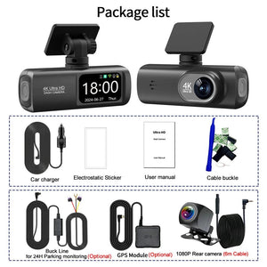 Kocam UHD 4K Dash Cam Dual Lens Front And Rear WiFi GPS 24H Parking Monitor - stepyours.com