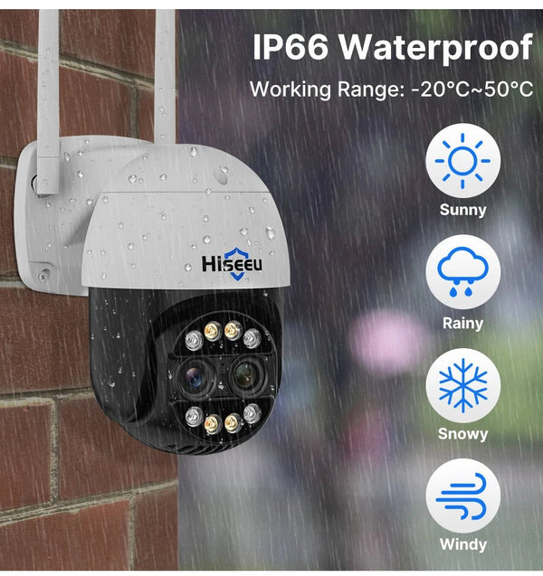 Hiseeu 4K 8MP Dual Lens PTZ WiFi IP Camera With 8X Zoom Night Vision Outdoor - stepyours.com