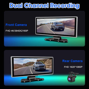 11.26 Inch Car DVR 4K Dash Cam Dual Lens Wireless CarPlay Android Auto Monitor - stepyours.com