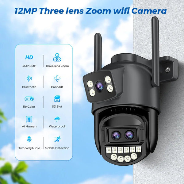 12MP 6K PTZ WiFi Camera with 8X Digital Zoom Outdoor Night Vision CCTV ICSEE - stepyours.com