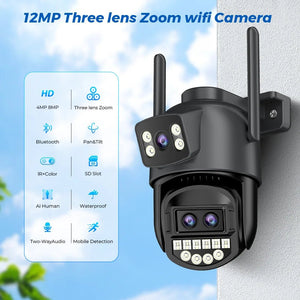 12MP 6K PTZ WiFi Outdoor Camera With 8X Zoom AI Human Detection Night Vision - stepyours.com