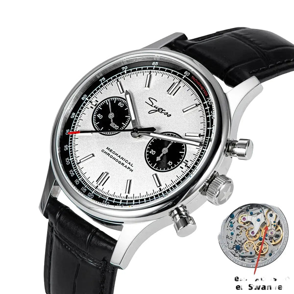 Sugess 1963 Pilot Watch Men Mechanical Chronograph Panda Wristwatch Air Force Sapphire Waterproof for Seagull Movement ST1901 v3