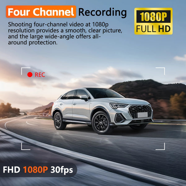 4 Channel Dashcam for Cars WiFi FHD 1080P Night Vision Loop Recording Kit - stepyours.com