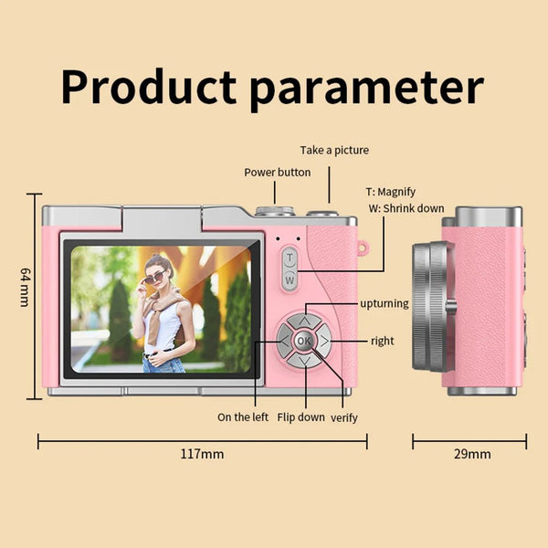 Amorus 1080P Selfie Camera With 180 Degree Flip Screen Beauty Filters 48MP - stepyours.com
