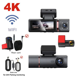 Sherway 3 Channel 4K Car Dash Cam With GPS Recorder 170 Degree Front Lens LCD - stepyours.com