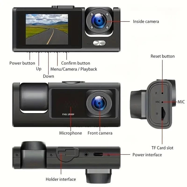 1080P Car Dash Cam 2 To 3 Camera Front And Rear Video Recorder Night Vision - stepyours.com