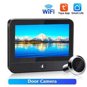 Awapow Tuya Wireless Radar Doorbell Wifi Door Peepholes Camera PIR Motion Detection 1080P Night Vision 4.3 Inch Rechargeable by stepyours.com