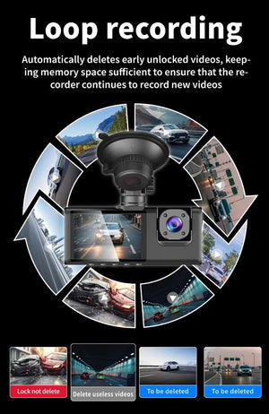 3 Channel Car Dash Camera 1080P Front Rear Cabin Night Vision - stepyours.com