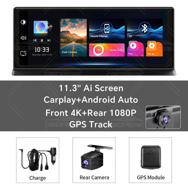 K2 Pro Dash Cam 11.3 Inch 4K 2160P GPS Wireless CarPlay Dual Lens - stepyours.com