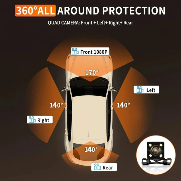 4 Channel 360 Dash Cam With 1080P Front Left Right Rear 24H Parking - stepyours.com