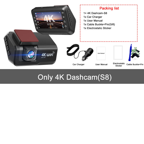 Kocam 4K UHD Dash Cam Dual Lens WiFi Night Vision Front And Rear Parking Monitor - stepyours.com