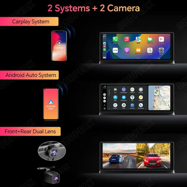 K2 Pro 11.3 4K Car DVR With Wireless CarPlay Android Auto Dual Lens Dash Cam - stepyours.com