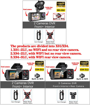 3 Channel 1080P Dash Cam For Cars With WiFi DVR Night Vision Rear View Camera - stepyours.com
