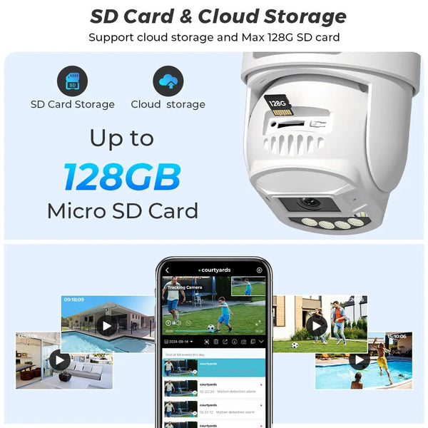 8MP 4K PTZ WiFi Camera - Dual Lens With Dual Screen AI Tracking Surveillance - stepyours.com