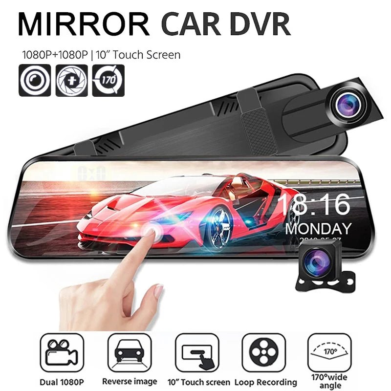 10 Inch Rearview Mirror Dash Cam Front And Rear 1080P Dual Recorder Night Vision - stepyours.com
