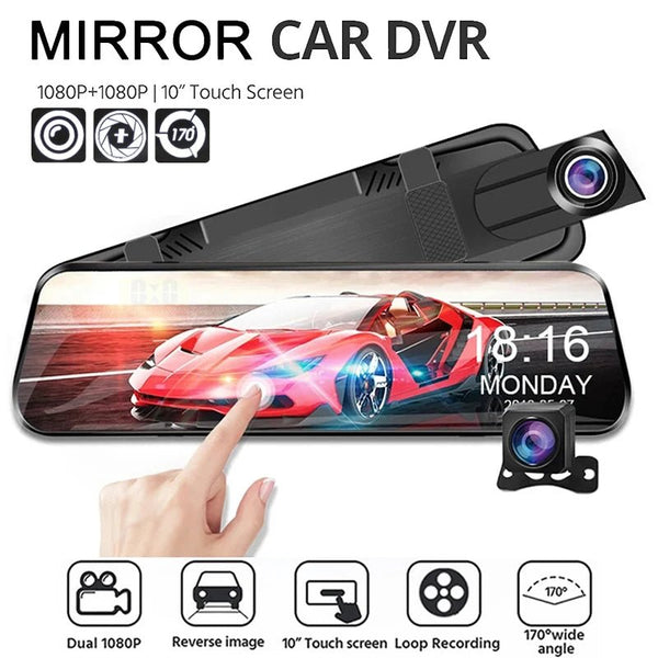 10 Inch Rearview Mirror Dash Cam Front And Rear 1080P Dual Recorder Night Vision - stepyours.com