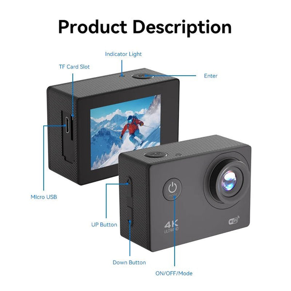 4K Outdoor Action Camera Waterproof Underwater Helmet Camera With WiFi 30FPS - stepyours.com
