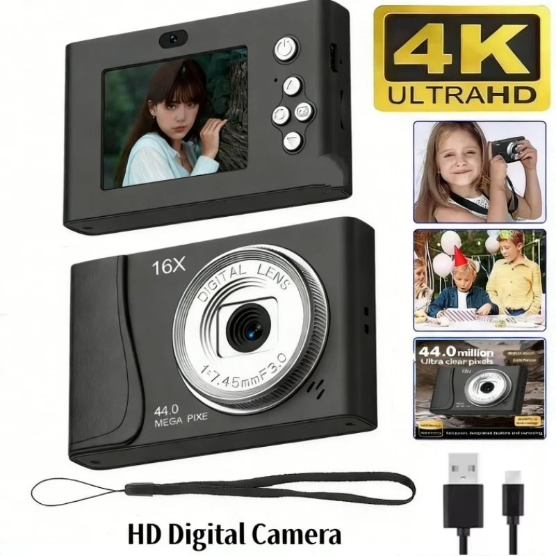 4K Digital Camera For Kids And Beginners 24MP Camcorder Auto Focus 16x Zoom - stepyours.com