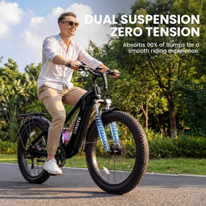 ESKUTE C300R-SO - Full Suspensions - Electric Bike for Adults ，48V20.8Ah Battery Ebike up to 80 Miles, Peak, 26x4.0 Fat Tire Step-Over Ebike, 8-Speed, UL2849 E-Bike