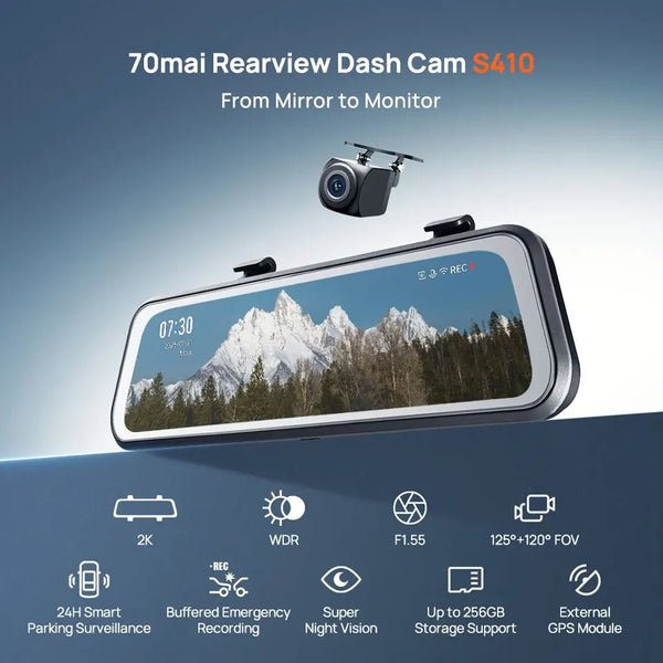 70mai S410 Rearview Dash Cam 2K Front 1080P Mirror - stepyours.com