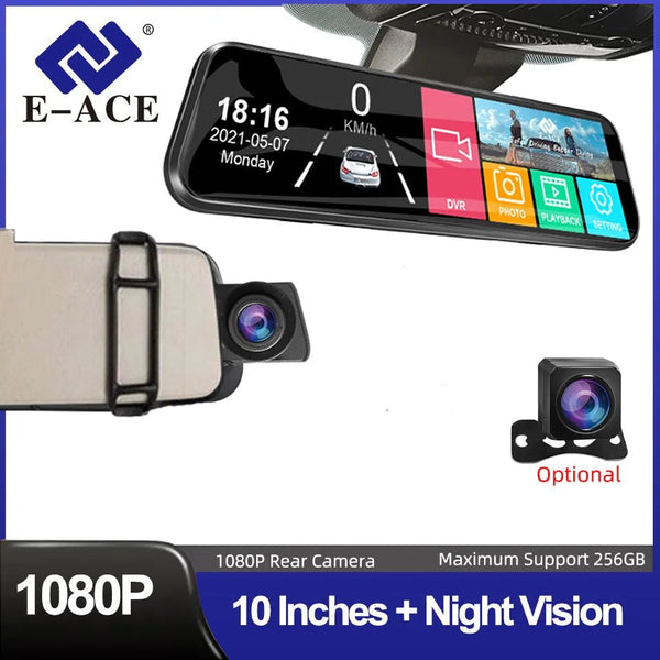 10 Inch 1080P Night Vision Car Dash Cam With Touch Screen And Rear View Mirror - stepyours.com