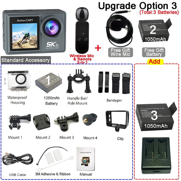 HUAFANT M4R Action Camera 5K 4K60FPS Waterproof 30m IPS Touch LCD 5X Zoom - stepyours.com