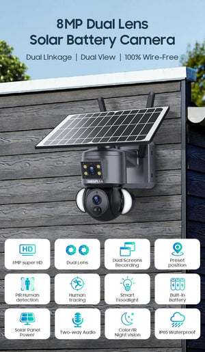 SHIWOJIA 4K 8MP Solar Camera With 4G SIM WiFi Color Night Vision PTZ Dual Lens - stepyours.com