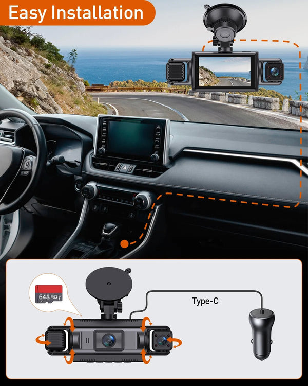 4 Channel WiFi Dash Cam 1080P Front Rear Left Right Night Vision Loop Recording - stepyours.com