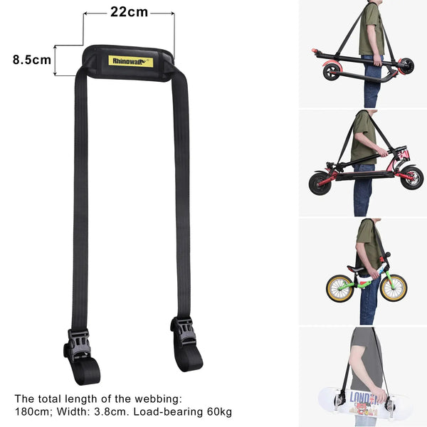 Rhinowalk Electric Scooter Shoulder Strap Adjustable Carrying with Non-Slip Shoulder Pad for Chair Ski Board Foldable/Kid Bikes