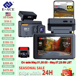 E - ACE Dash Cam 4K Dual Lens GPS WiFi 24h Parking Night Vision Rear View - stepyours.com